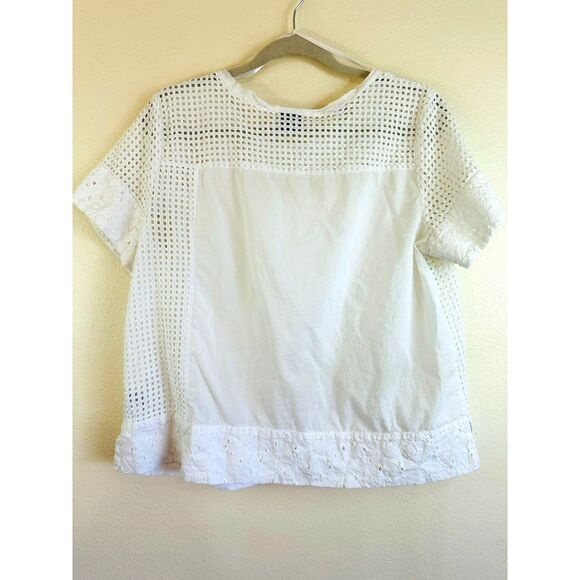 Stylus Tops - Stylus Crochet Lace Eyelet Patchwork Short Sleeve Shirt crewneck, Size XL